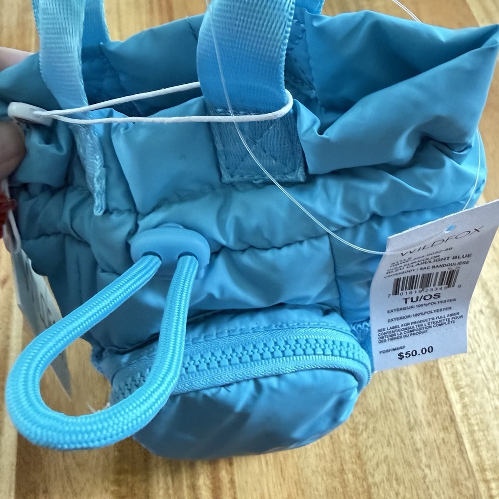 Wildfox Women's Blue Crossbody Water Bottle Bag‎ Nylon Parachute Sling NWT - Picture 9 of 14